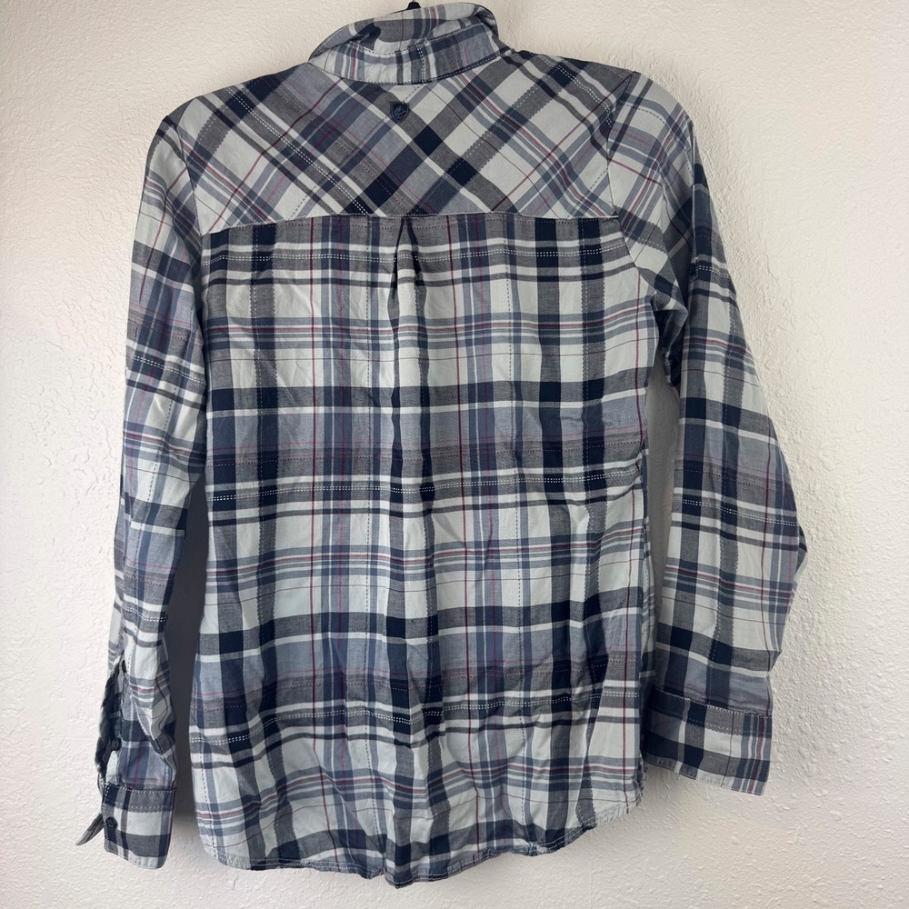 Kuhl Womens Plaid Henley Shirt Long Sleeve Blue Grey White Small Outdoor Hiking - Picture 4 of 6